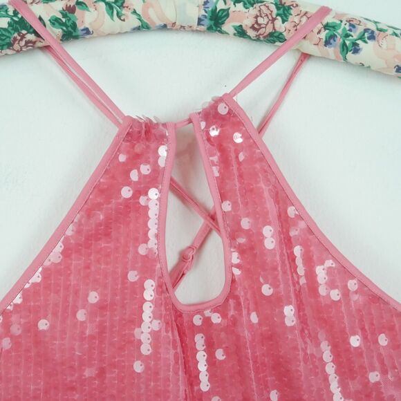 Urban Outfitters Large Harley Sequin Maxi Dress Y2K Pink Prom Girly Halter Glam - Picture 6 of 13